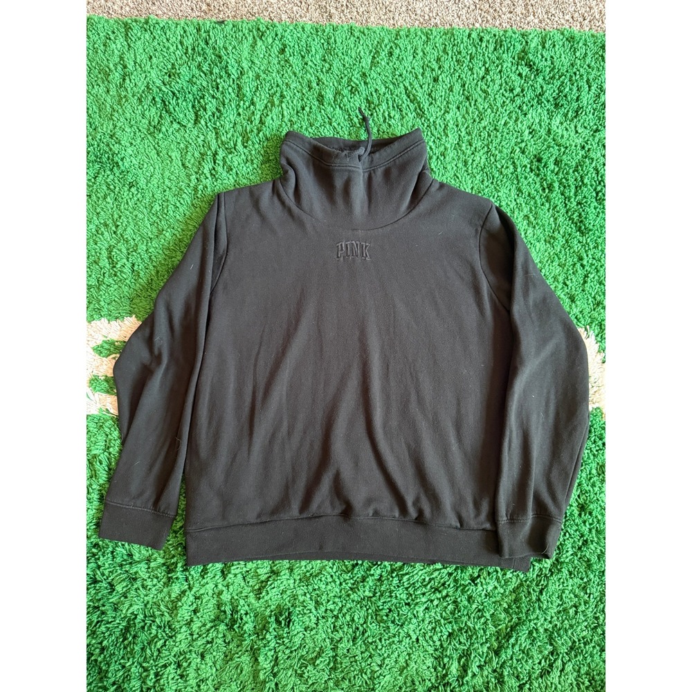 PINK Victoria's Secret Black Funnel Neck Sherpa Lined Pullover Sweatshirt L